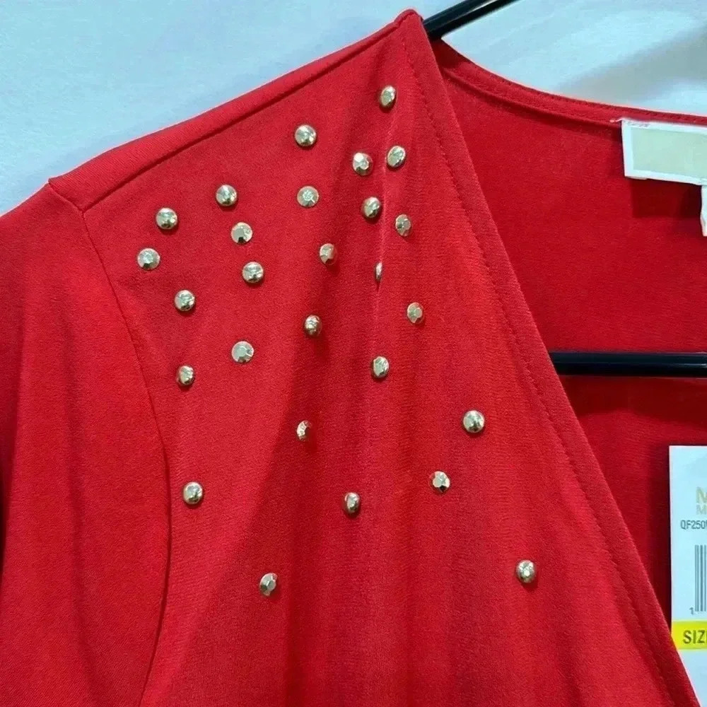 Michael Kors Gold Rhinestone V-Neck Long Sleeve Wrap Top - Size M - Picture 4 of 12